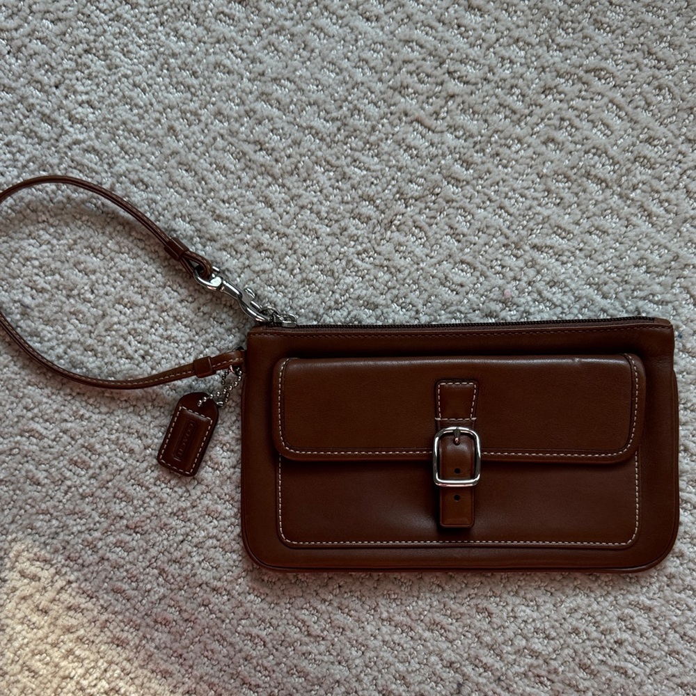 Coach Brown Leather Wristlet with Buckle